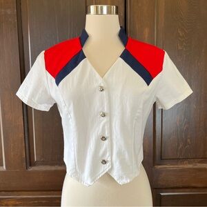 Vintage Banjo Dallas Top Women's S Star Cutout Western Rodeo 80s Patriotic Rare